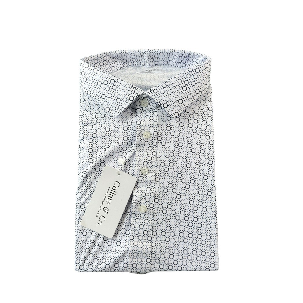 Collars & Co. White Blue Pattern AOP Men's Dress Collar Polo Shirt 3XL NWT